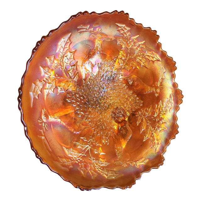 Fenton Vintage Stags and Hollies Marigold Serving Bowl For Sale