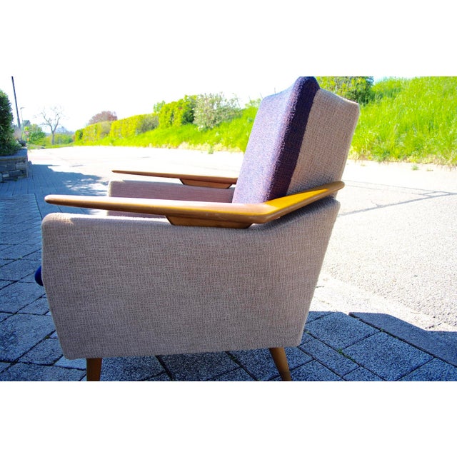 Italian Boomerang Lounge Chair in Wood and Fabric, 1950s For Sale - Image 4 of 13