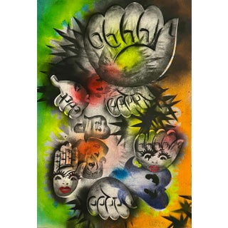 Mason Rader, Surrealist Spray Paint Painting Mixed Media Rosie Palm Mason Rader Pop Art, 1995 For Sale