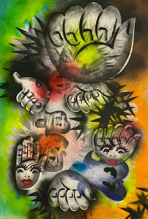 Mason Rader, Surrealist Spray Paint Painting Mixed Media Rosie Palm Mason Rader Pop Art, 1995