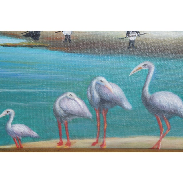 Late 20th Century Late 20th Century The Flamingoes After Henri Rousseau Tropical Oil Riverscape Painting Framed For Sale - Image 5 of 12