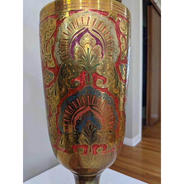 Late 20th Century Large Brass Enameled Vases - a Pair For Sale In Wichita - Image 6 of 11