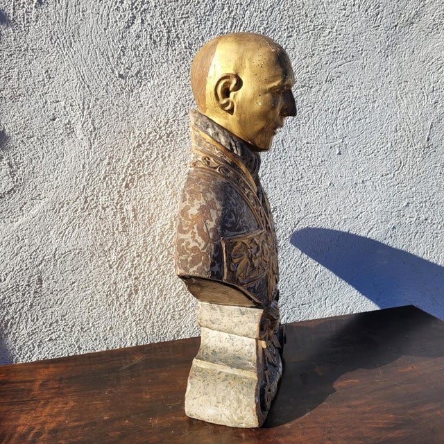 Unknown, Bust of Saint or Bishop, 17th-18th Century, Gilded Wood For Sale - Image 14 of 18