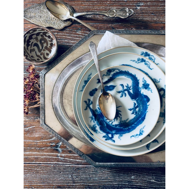 Beautiful set of three vintage Mottahedeh Blue Dragon porcelain plates, offered together as a graduated place setting or...