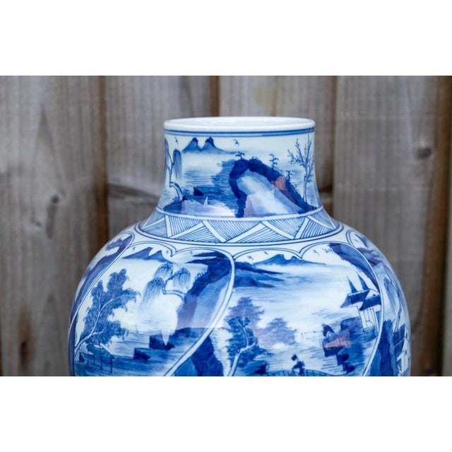 Large Antique Chinese Blue and White Porcelain Vase, 1800s For Sale - Image 11 of 18