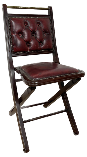Folding Chair with Leather Seat and Back Craftwork, Italy, 1960s