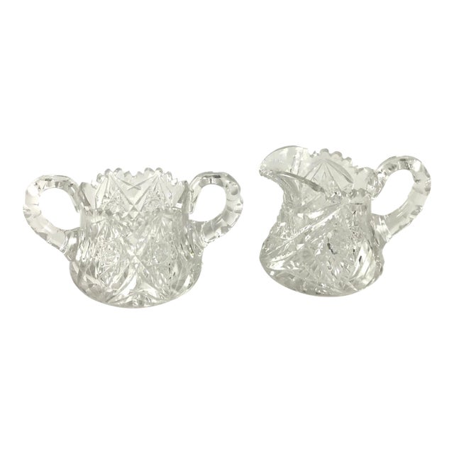Antique ABP-cut Glass Creamer and Sugar Set- 2 Pieces For Sale