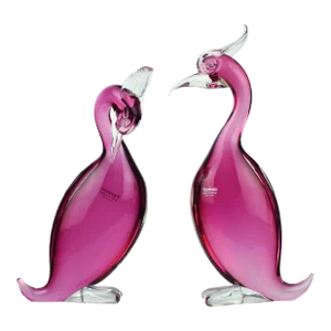 1970's Handmade Modern Design Pink Formia Vetri Murano Bird Sculpture Art Glass, Made in Italy - a Pair