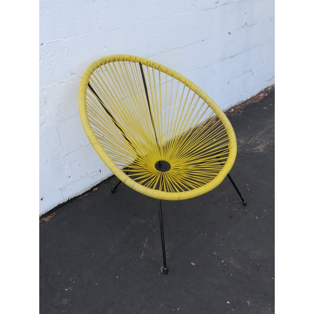 Metal Acapulco Yellow Woven Wicker Indoor and Outdoor Patio Lounge Chair a Pair 6607 For Sale - Image 7 of 12