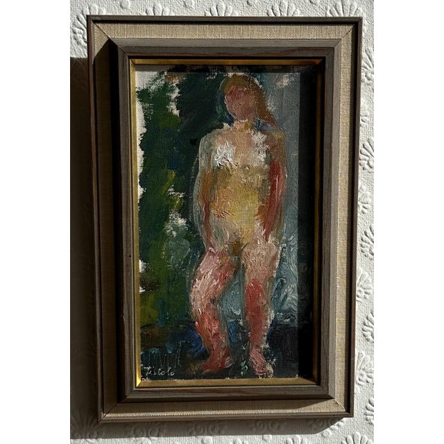 Original Swedish Oil on Canvas – “Female Model” by Gunnel Tiriolo – Signed & Dated 1963 – Vintage & Framed – 30 × 20 cm...