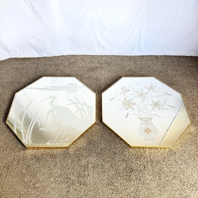 Art Deco Etched Gold and Frosted Octagonal Mirrors by Mechanical Mirror Works - A Pair For Sale - Image 4 of 11