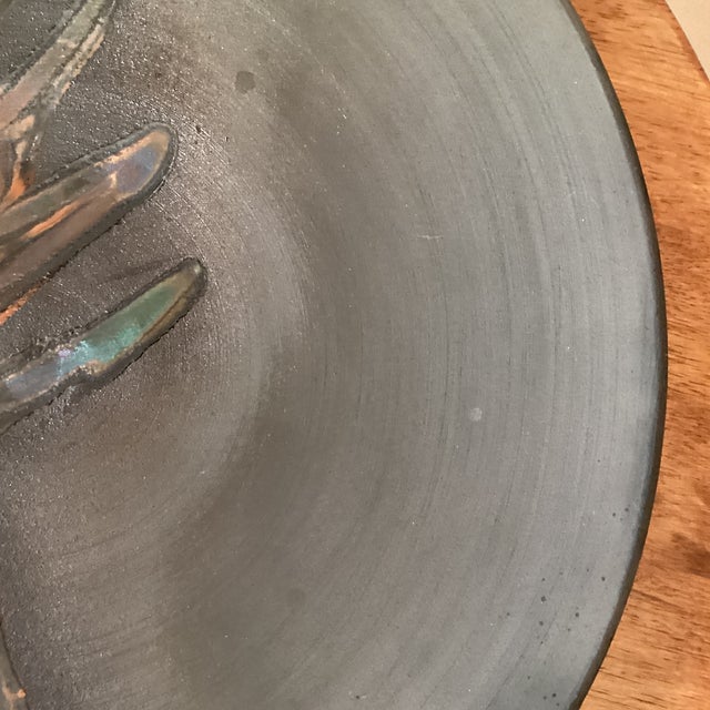 Tony Evans Mid 20th Century Tony Evans Raku Pottery Studio Pottery Centerpiece Bowl With Enameled Asian Calligraphy Signed and Numbered For Sale - Image 4 of 12