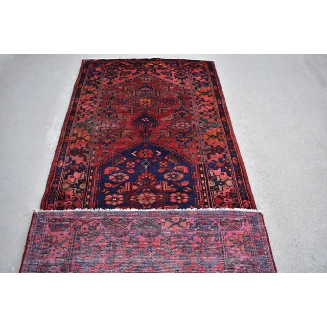 1940s Vintage 1940s Persian Geometric Kurdish Juff Handwoven Wool Rug - 3'9" X8'4" For Sale - Image 5 of 7