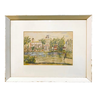 Framed Painting of Miami Beach Circa 1950 For Sale