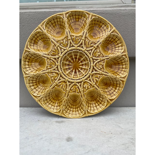 Majolica Yellow Shell Oyster Platter Sarreguemines Circa 1930 For Sale - Image 10 of 10