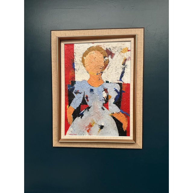Hans Osswald, Girl in Light Blue Dress, 1950s, Oil Painting on Canvas, Framed For Sale - Image 17 of 18