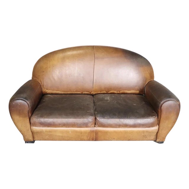 Late 20th Century Deco Style Leather Loveseat For Sale