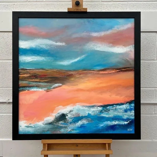 Orange Orange & Blue Abstract English Moorland Landscape Earthy Colours Contemporary British Artist For Sale - Image 8 of 12