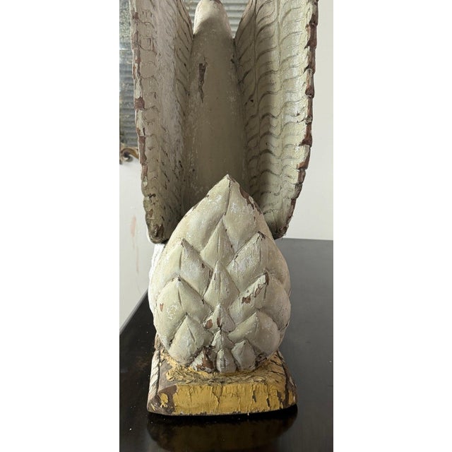 Large Antique Folk Art Carved Wood Swan - Original White Patina For Sale - Image 12 of 18