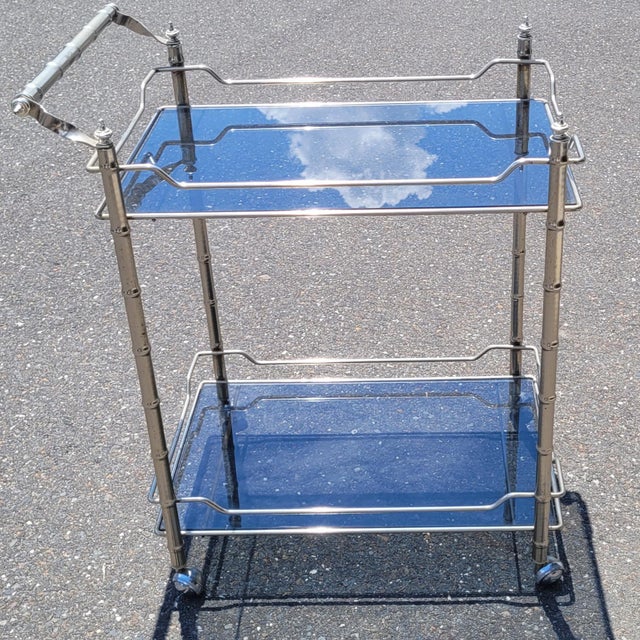 Silver 1950s Silver Tone Bamboo Bar Cart For Sale - Image 8 of 8