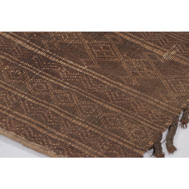 Traditional Vintage Tuareg Square Mat in Brown and Gold With Geometric Patterns- Rug & Kilim For Sale - Image 3 of 10