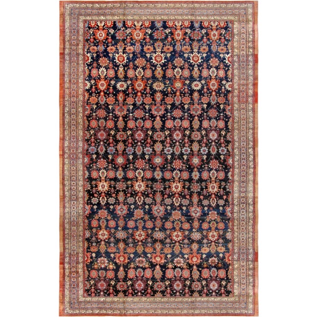 1920s Antique Sultanabad Wool Area Rug, 12' 7" X 21'10", Navy For Sale - Image 4 of 4