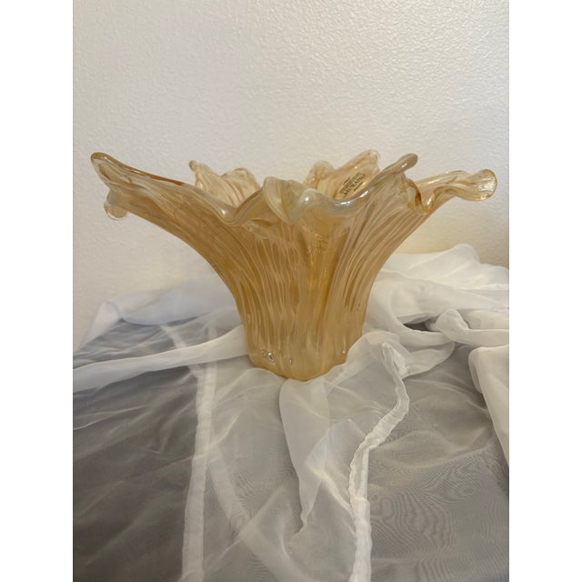 1960s Large Murano Apricot Swirl Vintage Bowl Sculpture For Sale - Image 5 of 5