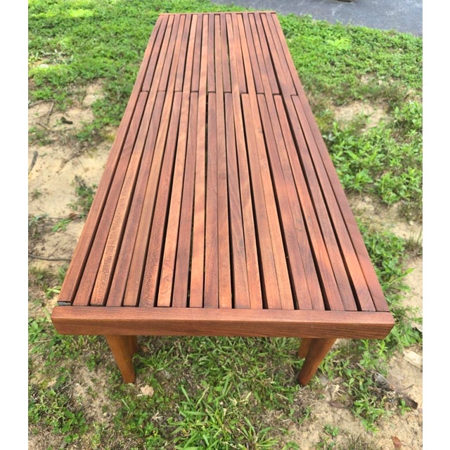 Mid-Century Modern Vintage Expandable Slat Bench Attributed to John Keal for Brown Saltman For Sale - Image 3 of 11
