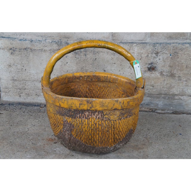 Antique Chinese Bentwood Woven Willow Rice Harvest Gathering Basket 21" For Sale - Image 10 of 10