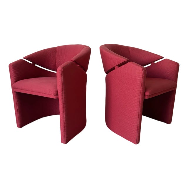 Italian Postmodern Matteo Grassi–Style Red Upholstered Accent Chairs – A Pair For Sale
