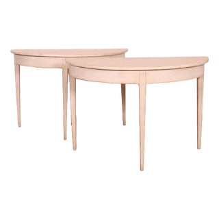 Painted Demi Lune Console Tables, Set of 2 For Sale