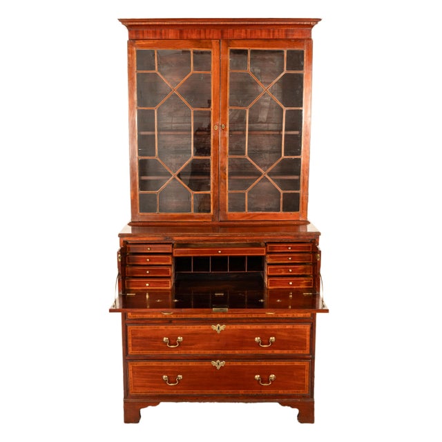 Antique Georgian Inlaid Mahogany Bureau Bookcase Butler's Secretary Desk 1780 For Sale - Image 9 of 16
