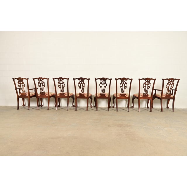 Ethan Allen Chippendale Carved Mahogany Dining Chairs, Set of Eight For Sale - Image 13 of 15