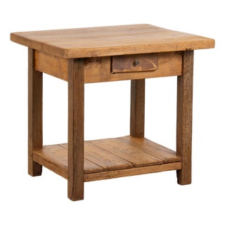 Late 19th Century Hungarian Rustic Pine Side Table With Lower Shelf For Sale