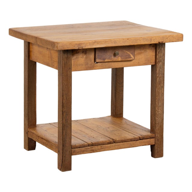 Late 19th Century Hungarian Rustic Pine Side Table With Lower Shelf For Sale