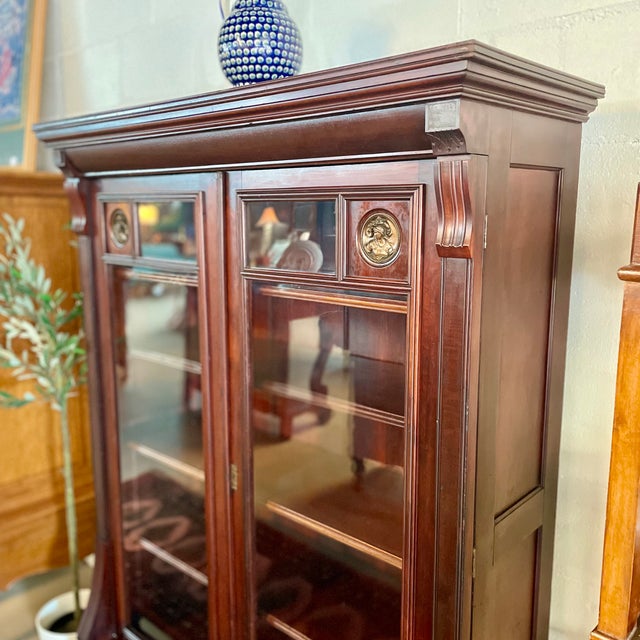 19th Century Antique Mahogany Glass-Door Bookcase For Sale - Image 5 of 11
