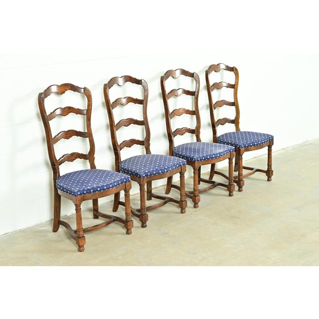 Century Furniture Century Furniture French Country Carved Solid Oak Ladder Back Dining Chairs, Set of Four For Sale - Image 4 of 12