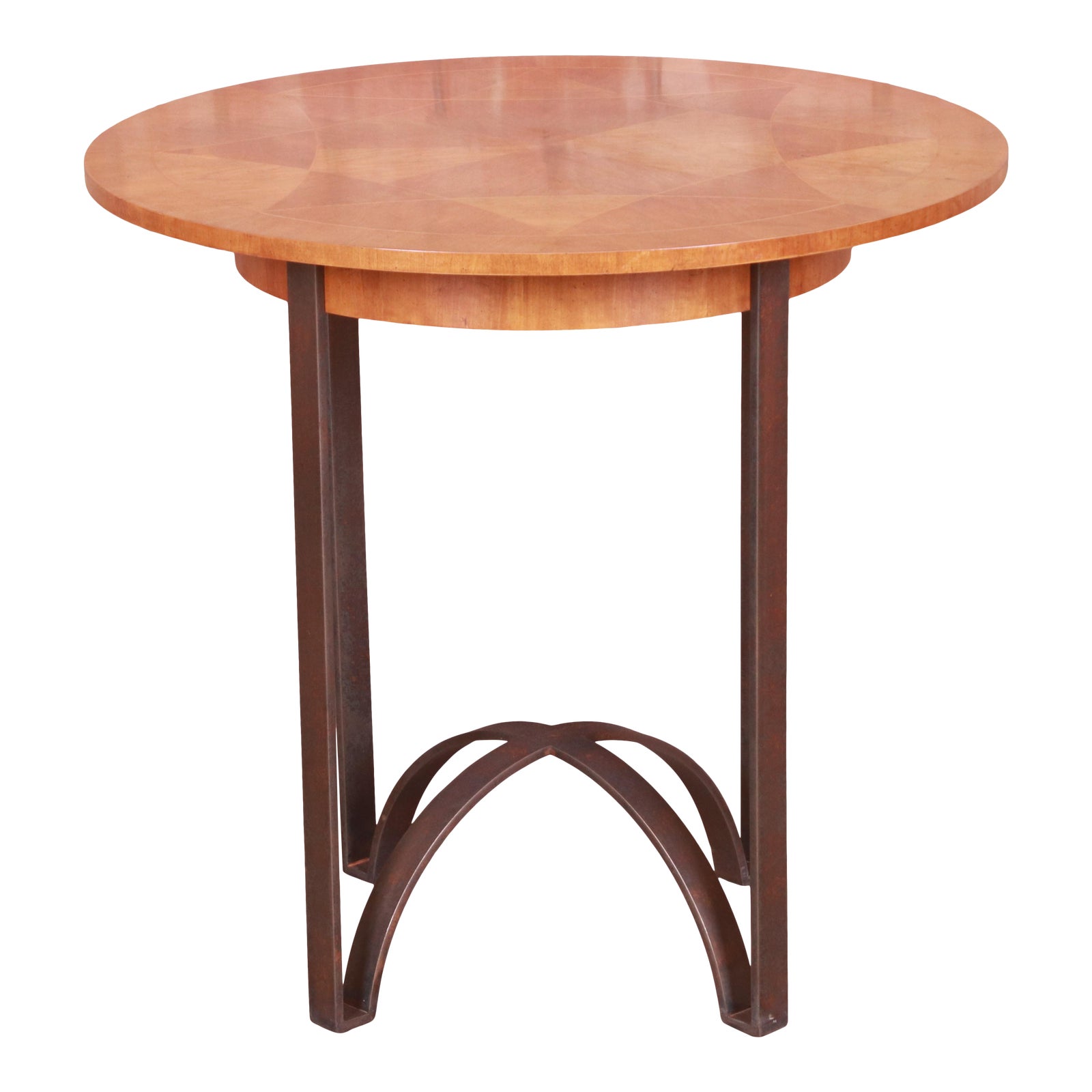 Baker Furniture Modern Inlaid Sunburst Cherry Wood Tea Table or Center