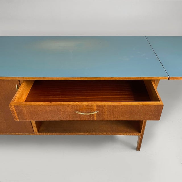 Mid-Century Modern Italian Worktable in Wood and Blue Formica, 1950s For Sale - Image 11 of 18