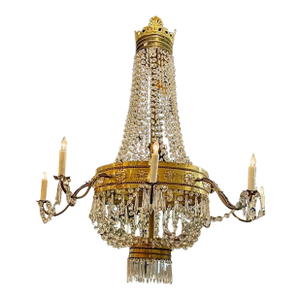 19th C. French Empire Bronze and Crystal Basket Chandelier