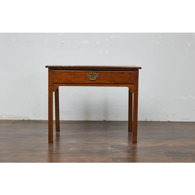 19th-Century English Georgian Oak Side Table with Chippendale Brass Hardware For Sale In Atlanta - Image 6 of 12