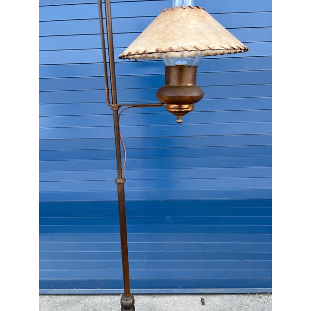 1930s 1930s Original Monterey Old Wood and Copper Floor Lamp For Sale - Image 5 of 6
