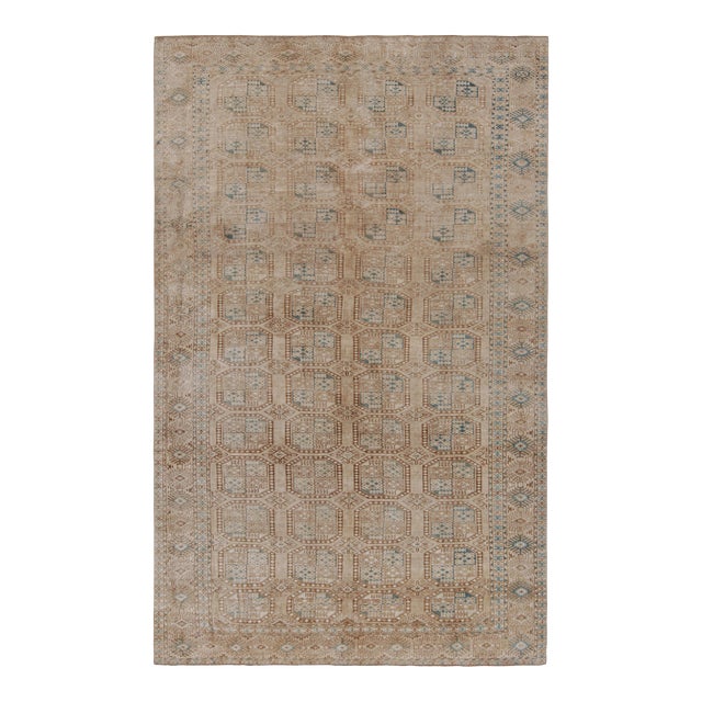 Vintage Ersari Rug in Beige-Brown With Geometric Medallions, From Rug & Kilim For Sale