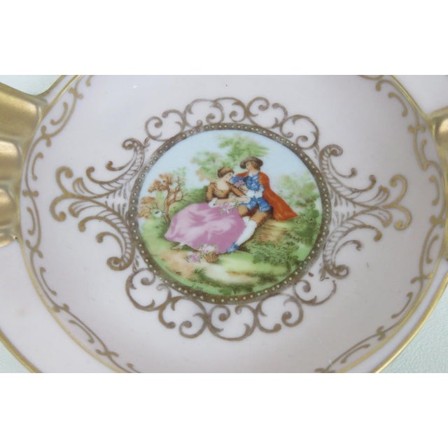 Pastel Pink Porcelain Ashtray With Gold Details and Courting Couple Motif 4870b For Sale - Image 4 of 10