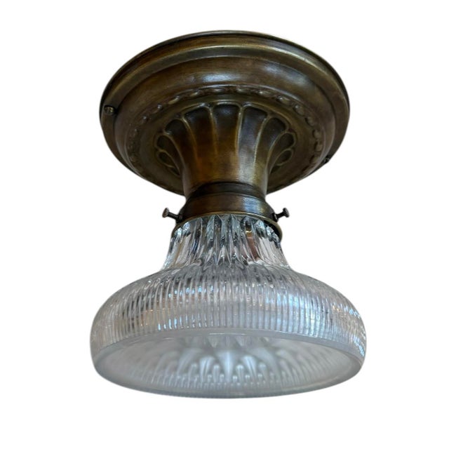 Incredibly rare stamped HOLOPHANE vintage ceiling light fixture. In our 50 years of collecting vintage lights we’ve never...