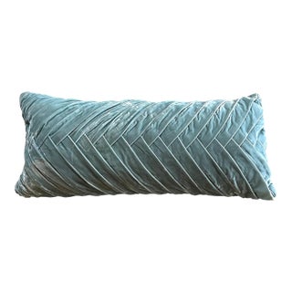 33” Long Light Blue Velvet Decorative Pillow For Sale