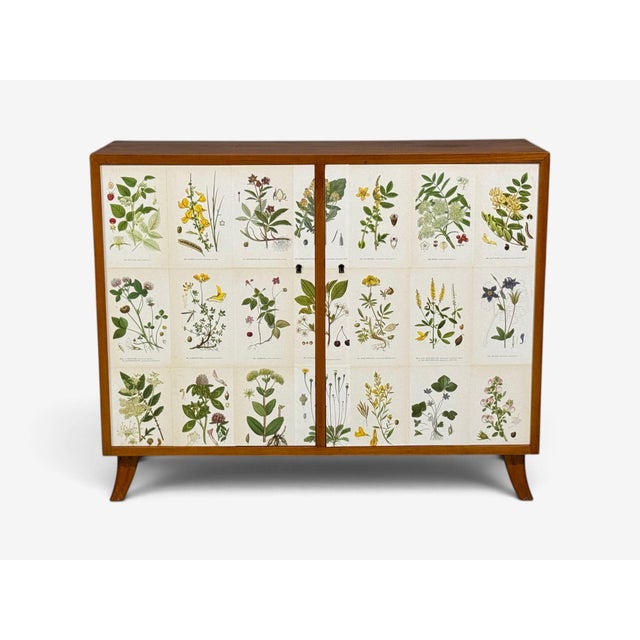 Swedish Modern, Nordens Flora Cabinet, Brass, Floral Lithographs, Sweden, 1930s For Sale - Image 4 of 11