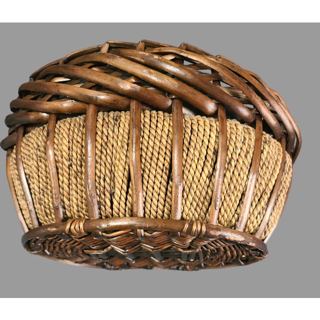 Vintage Oval Hand Woven Bamboo & Rope Storage Basket For Sale - Image 4 of 6