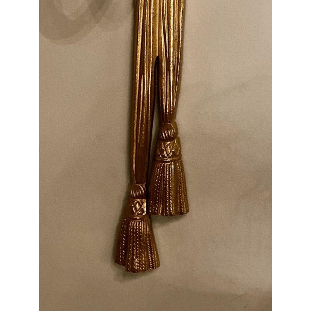 Antique 3 Arm Cast Brass Ribbon Tassel Torch Wall Sconce Neoclassical Style For Sale In Pittsburgh - Image 6 of 7