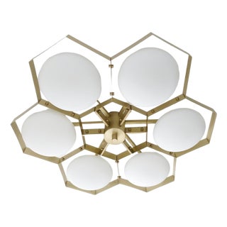 21st Century Hive Satin Brass Matte White Murano Flush Mount by Fabio LTD For Sale
